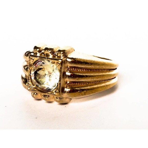 Mens Diamond Rhinestone Engagement Ring , Gold tone Size 10 - Picture 5 of 8